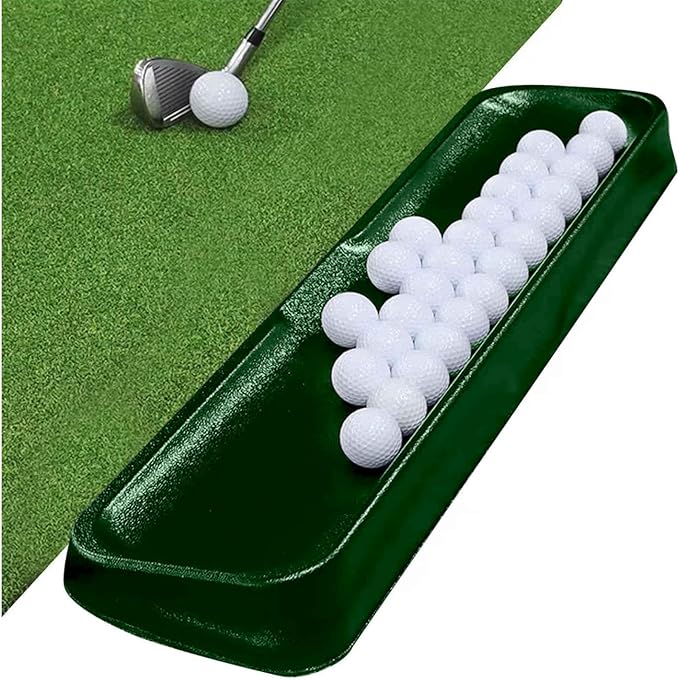 Golf Ball Tray, Dark Green | 100-Ball Capacity | Heavy-Duty High-Impact Plastic Dispenser | Universal Fit for All Golf Hitting Mats, Practice & Simulators