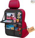 Car Backseat Organizer with Tablet Holder (2-pack) - Updated 2025 Oxford 600D Car Storage Organizer, Foldable Car Tray Kids, Road Trip Essentials, Back Seat Protector Kick Mats, Travel Accessories