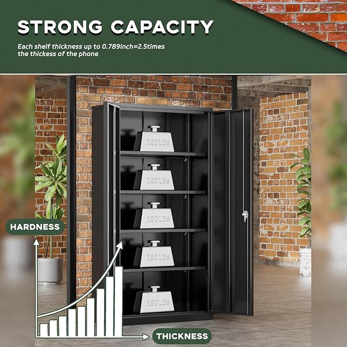Greenvelly Metal Cabinet with Lock,72" Metal Storage Cabinet with 2 Doors and Adjustable 4 Shelves, Locking Cabinet for Home Office, Garage(36" W x 18" D)
