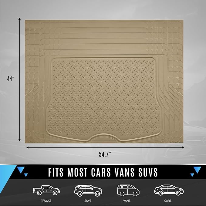 PIC AUTO Trunk Cargo Liner, Heavy Duty Rubber Floor Mats, Trimmable to Fit for Car, SUV, Van, and Trucks – All-Weather, Anti-Slip Backing, Easy to Clean, Durable and Long-Lasting (Large,Beige)