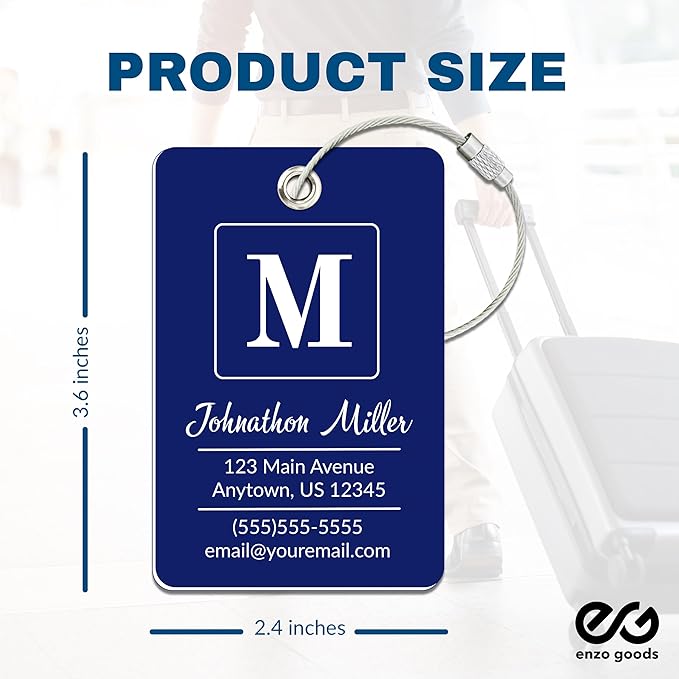 Personalized Luggage Tag | 4 Pack | Custom Luggage Tags for Suitcases | Kids Backpack Tag | 10 Color Options & Choose Font, Font Color