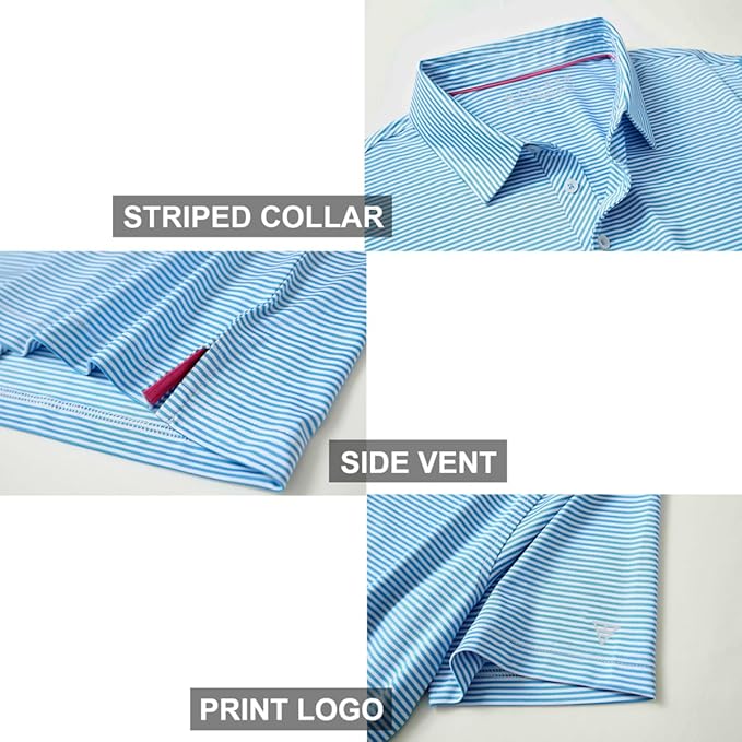 Golf Shirts for Men Dry Fit Short Sleeve Print Performance Moisture Wicking Polo Shirt