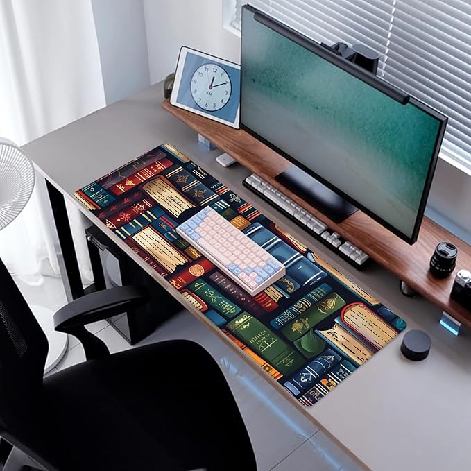 Vintage Book Gaming Mouse Pad, Desk Mat, Non-Slip Rubber Base Cool Aesthetic MousePads for Computer Laptop Keyboard Office School Home Desktop Accessories Decor 31.5" x 11.8"