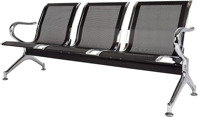 3-Seat Waiting Room Chairs - Waiting Room Bench with Arms Airport Reception Bench Guest Reception Chairs Lobby Bench Waiting Area for Airport Market Bank Hospital School Barbersho, Black