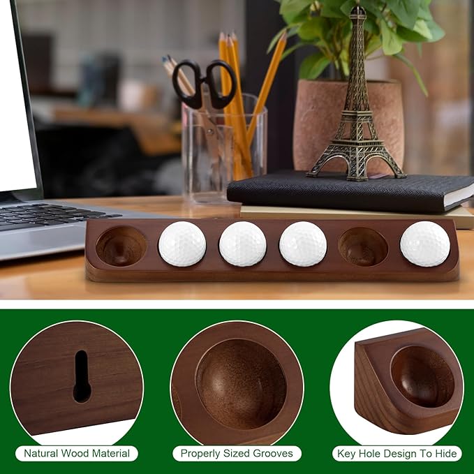 Wooden Golf Ball Display Case Black Ball Holder Wall Mount Stand Wall Mountable Shelf for Collector Sports Memorabilia Decoration Supplies (Brown)