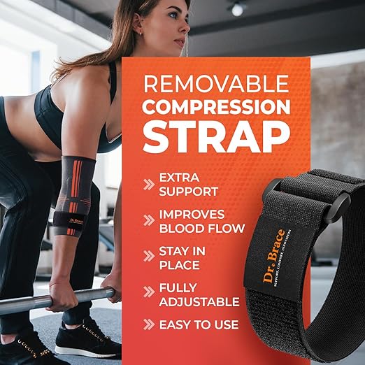 DR. BRACE® Elite Elbow Brace Support, Breathable Elbow Compression Sleeve with Gel Pad for Golfer's, Tennis Elbow & Tendonitis Treatment & Pain Relief 2024 (Grey-Orange, X-Large)