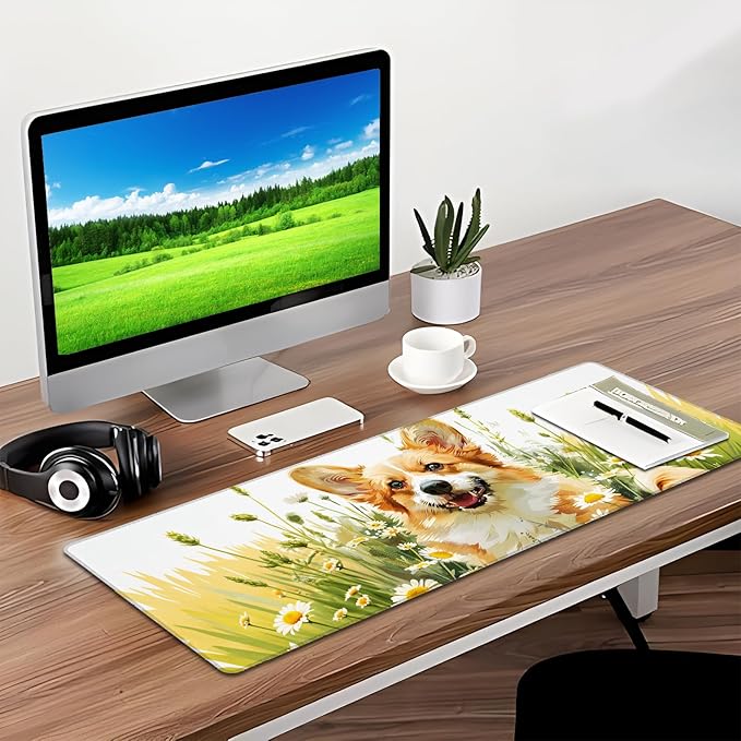 Cute Corgi Gaming Mouse Pad, Desk Mat, Non-Slip Rubber Base Cool Aesthetic MousePads for Computer Laptop Keyboard Office School Home Desktop Accessories Decor 31.5" x 11.8"