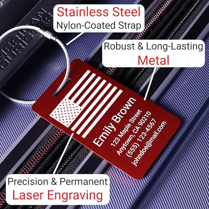 Personalized Luggage Tags for Suitcases – Custom Metal Name Tag for Travel, Golf Bag, and Baggage – Durable Aluminum Luggage Name Tags (Pack of 4)