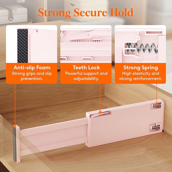 Lifewit 9 Pack Drawer Dividers 4" High, 11-17" Adjustable Drawer Organizers for Clothes, Expandable Dresser Separators in Bedroom/Bathroom/Kitchen/Fridge/Office Organization and Storage, Pink