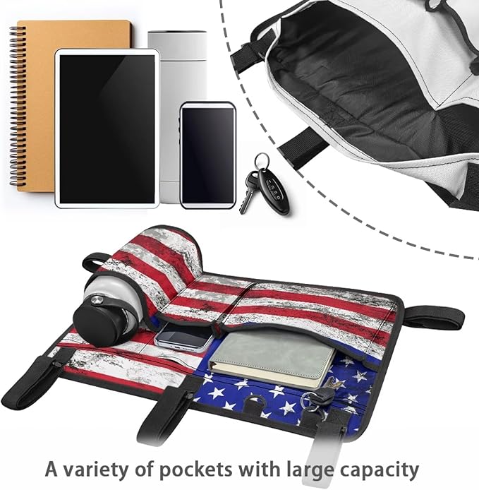American Flag Golf Cart Bag, Golf Cart Rear Seat Organizer with Open Pockets for Golf Balls & Bottles