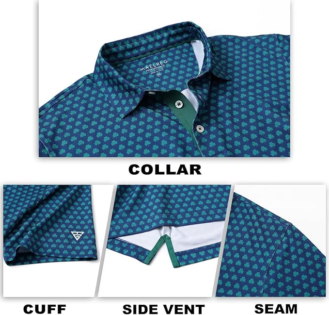 M MAELREG Mens Golf Shirt Short Sleeve Dry Fit Print Moisture Wicking Performance Patterns Collared Polo Shirt