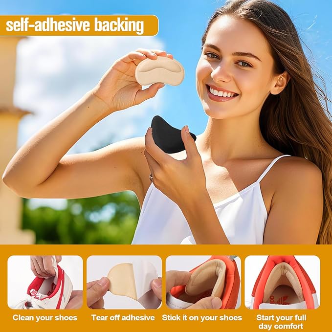8 Pcs Shoe Fillers & Heel Pads for Loose or Too Big Shoes – Toe Cushions & Heel Grips for Women and Men, Comfort Insoles for Heels, Sneakers, Boots – Pain Relief & Better Fit(Black + Beige)