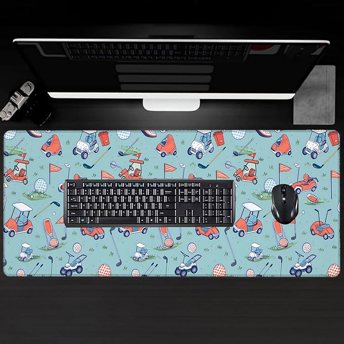 Golf Large Gaming Desk Mat,Rubber Non-Slip Cart and Equipment Mouse Pad,31.5x11.8x0.12in Extended Sport Mousepad,Game Lover Mice Pads Gifts,Office Home Deskmat Decor
