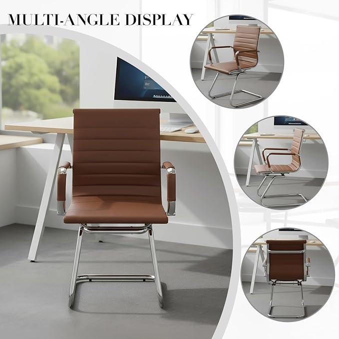 CIMOTA Waiting Room Chairs Leather Office Guest Chair Mid Back Reception Chairs with Sled Base for Meeting/Patient/Conference Room, Coffee Set of 2