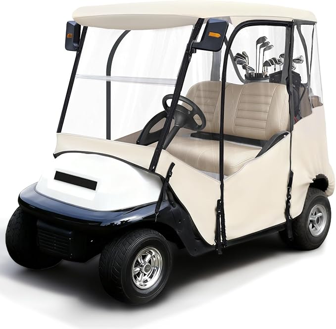 iLSKW Golf Cart Driving Enclosure 2 Passenger Only for Club Car Precedent 2004-Up, Tempo & Onward 2017-Up Cart with Roll Up Door Zipper Design, 4-Side Clear Windows 600D Heavy Duty Rain Cover
