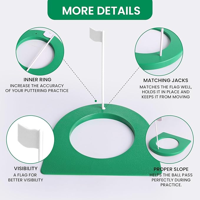 Golf Putting Cup and Flag Putt Training Hole All-Direction Surface Regulation Practice Cups for Men Women Kids Indoor Outdoor Home Office Backyard Golfing