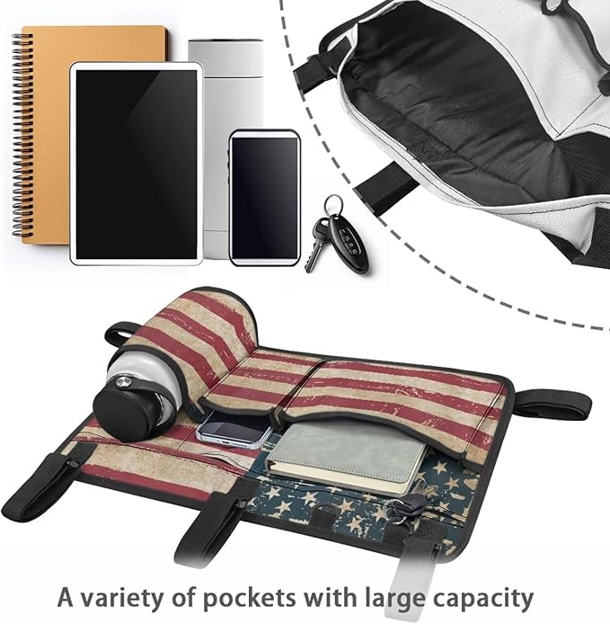 American Flag Golf Cart Bag, Golf Cart Rear Seat Organizer with Open Pockets for Golf Balls & Bottles