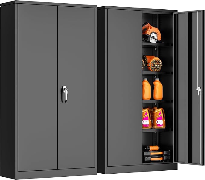 INTERGREAT Metal Storage Cabinet, 72" Locking Steel Cabinets with 2 Door and 4 Adjustable Shelves, Tall Metal Cabinet for Home Office, Garage, Warehouse, Black