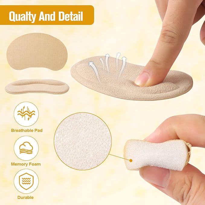 8 Pcs Shoe Fillers & Heel Pads for Loose or Too Big Shoes – Toe Cushions & Heel Grips for Women and Men, Comfort Insoles for Heels, Sneakers, Boots – Pain Relief & Better Fit(Beige)