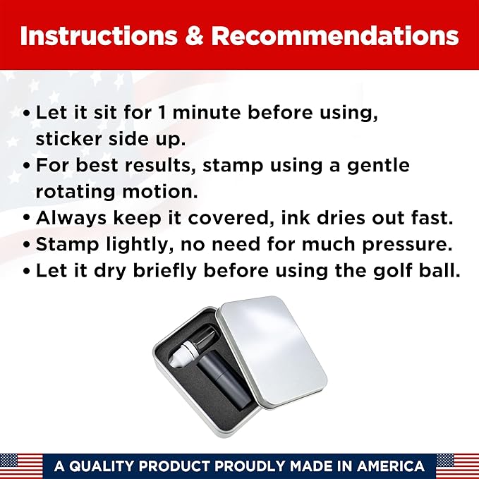Personalized Golf Ball Marker Stamp with TiteSeal™ Technology Bundle - Metallic Box with Golf Ball Stamp + Refill Ink Bottle - Gold Case
