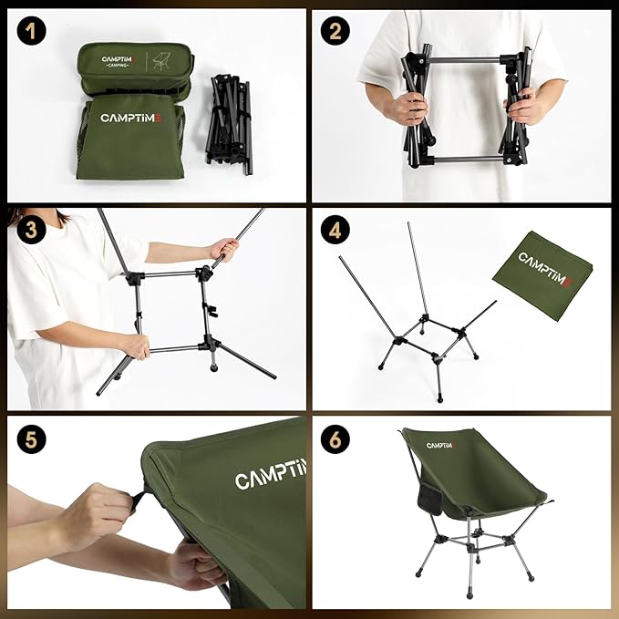 Portable Camping Chair Plus, Larger & Roomier, Compact and Lightweight, Folding Chair for Backpacking & Hiking, 330Lbs Capacity, Green