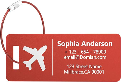 10 Personalized Metal Luggage Tags, Custom Suitcase Aluminum Name Tags with Steel Ring, Laser Engraved Name and Logo, for Travel, Backpack, Baggage, Golf Bag (Red)