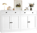 BESFUR Buffet Metal Cabinet with Storage 32”,White Sideboard Farmhouse Storage Cabinet with Adjustable Shelves, 2 Drawer and 4 Doors for Entryway Living Room, Bathroom, Kitchen,Home Office,Apartment