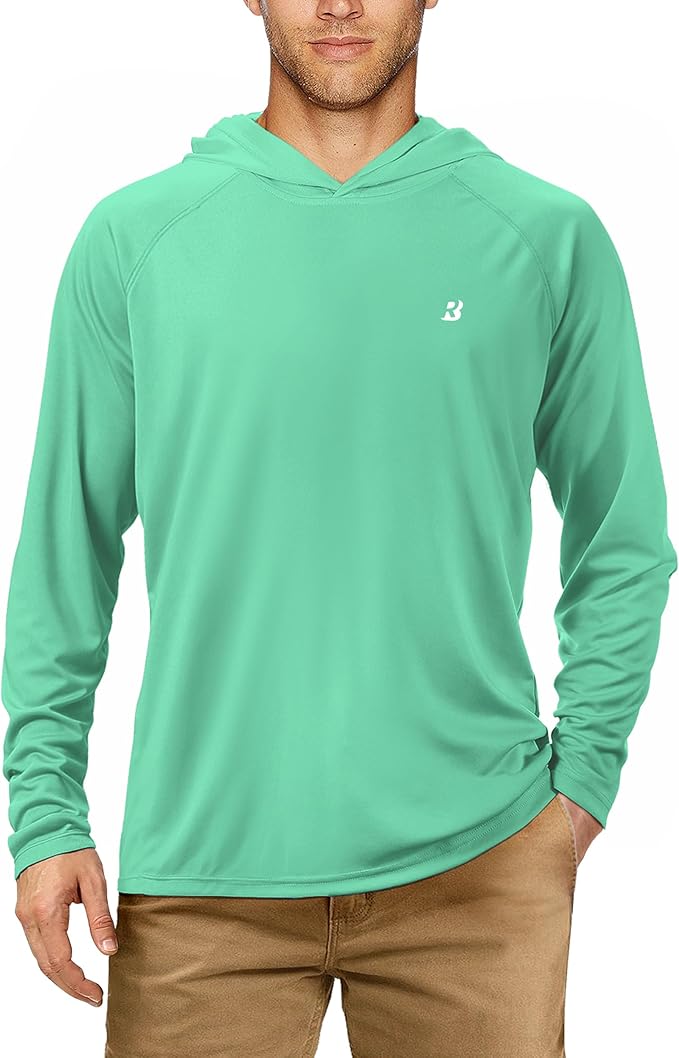 Roadbox UPF 50+ Fishing Shirts for Men, Long Sleeve UV Sun Protection Hoodie, Outdoor Hiking Running Swimming Rash Guard
