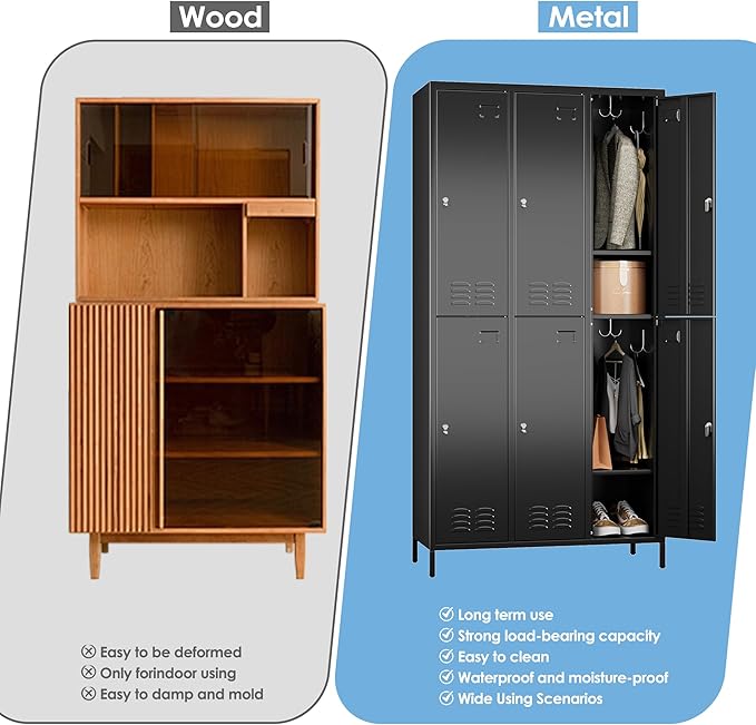 METAN Metal Locker for School Office Gym Bedroom,6 Doors Steel Storage Locker Cabinet for Employees,Industrial Storage Locker with 1 Shelves,Assembly Required (6 Door-Black)