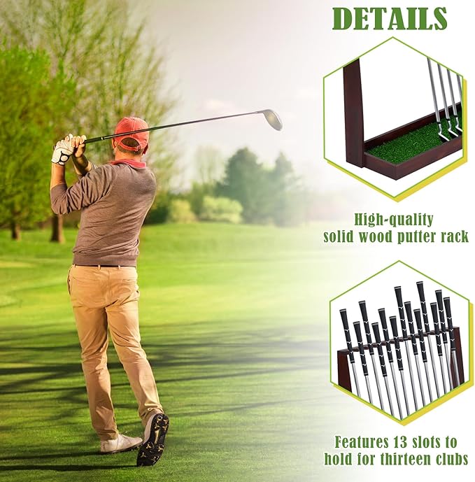 Lenwen Wooden Golf Putter Stand Golf Club Holder Stand Wooden Display Rack Floor Display Rack Club Organizer for Storage Sports Indoor Home Office Simulator Garage