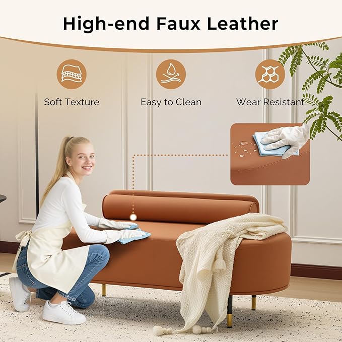OmySalon Waiting Room Bench with Low Back, 53.5" Office Guest Chair, Faux Leather Upholstered Reception Seating, Lobby Bench for Beauty Salon Barbershop Airport Bank Hall Room Conference
