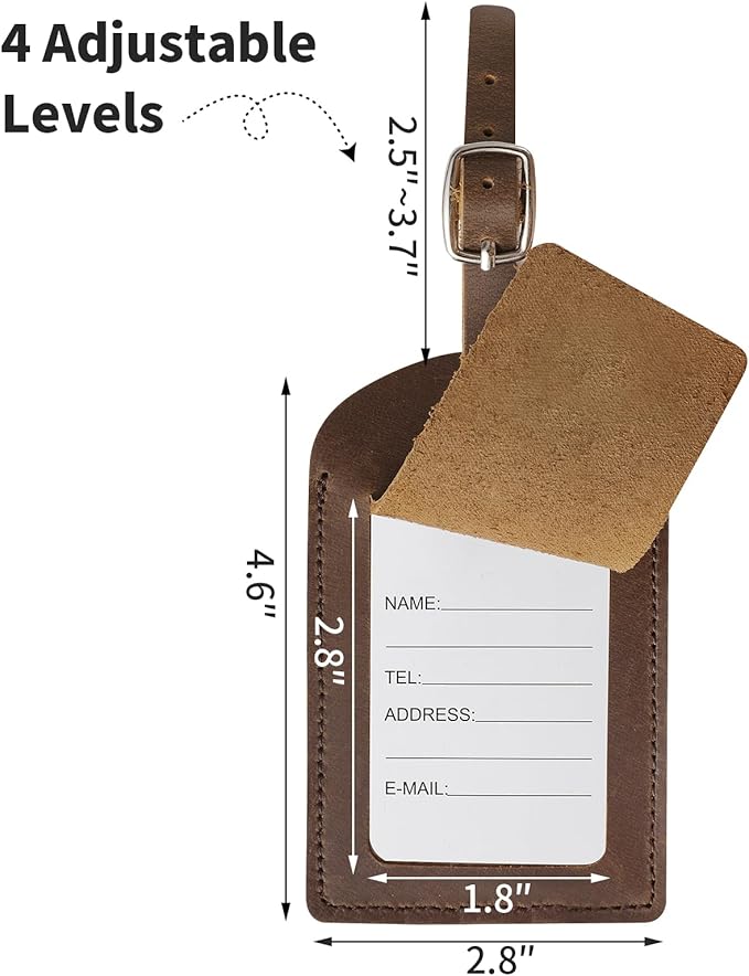 Ringsun Genuine Leather Luggage Tag for Suitcases ID Tags Bag Tags for Luggage (4 Pack)