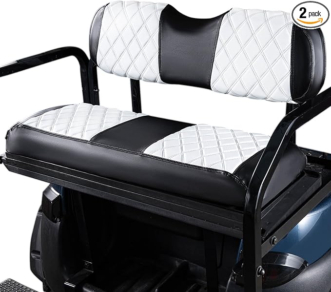 NOKINS Golf Cart Seat Covers Fit Club Car Precedent/DS/EZGO RXV/TXT/Yamaha Drive Aftermarket Standard Rear Seat Cushion, No Stapler, Multiple Colors&Breathable (White&Black)