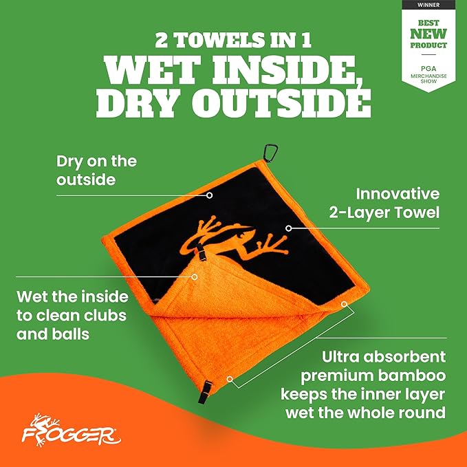 Frogger Amphibian 2-in-1 Golf Towel with Wet and Dry Technology, Navy Seals, Premium Golf Bag Accessory with Carabiner Clip, Ultra Absorbent, for Golf Dads
