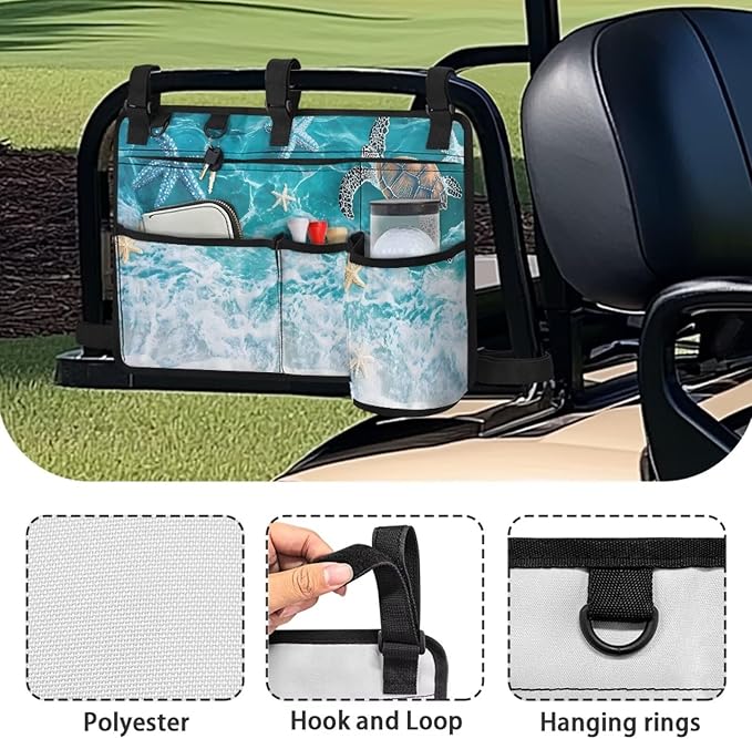 Beach Golf Cart Rear Seat Organizer Foldable Storage Bag for Club Car, Wheelchair and Walker