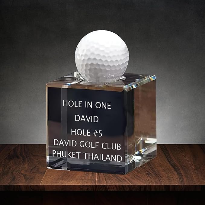 Personalized Hole in One Golf Ball Display Case, Custom Name Hole in One Golf Crystal Trophy, Hole in One Display, Display Your Golf Ball, Golf Trophy (Crystal)