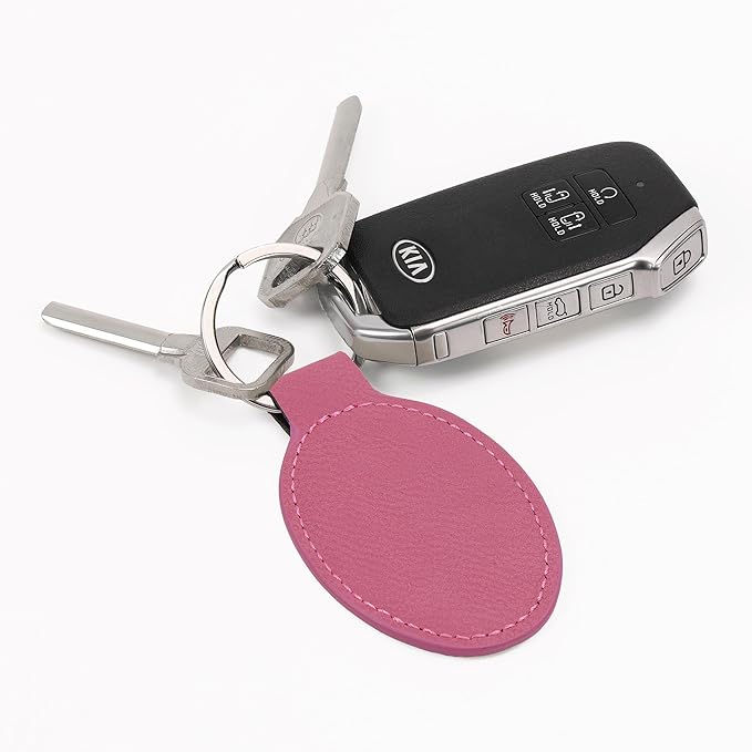 LaserGram Oval Keychain, Off Road Racer, Personalized Engraving Included (Pink)