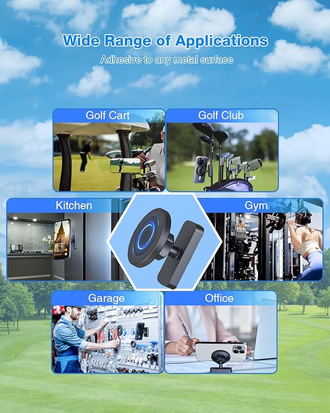 Magnetic Golf Cart Phone Holder, with Powful N52 Magnet, Golf Cart Phone Mount, Compatible with MagSafe iPhone 16/15/14/13/12 Series, Fits EZGO/Yamaha/Club Car/Icon - Golf Cart, Gym (2 Pack)
