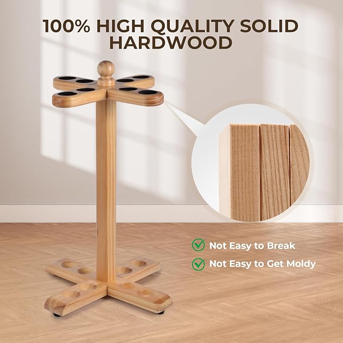 Pool Stick Holder Golf Club Rack Floor Stand Cue Holder, Wooden Independent Golf Storage Billiard Cues Rack, Hold 8 Cues or Golf Clubs, Easy Assembly for Billiards Room Club Billiard Cue Racks