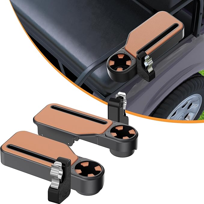 Upgraded Golf Cart Armrest with Cup Holder – Wide Comfort Pad, Universal Fit for EZGO, Club Car, Yamaha – Waterproof, Tool-Free Install, Fits 1" & 1.25" Square Tubes