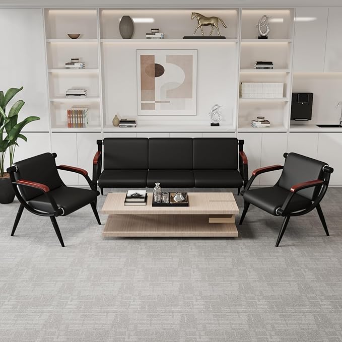 wonline Waiting Room Bench, Office Furniture Reception Chairs with Arms, Leather Chairs is Suitable for Clinic,Airport,Hospital,Barber,Salon,Bank-(Blank,3 Seat)