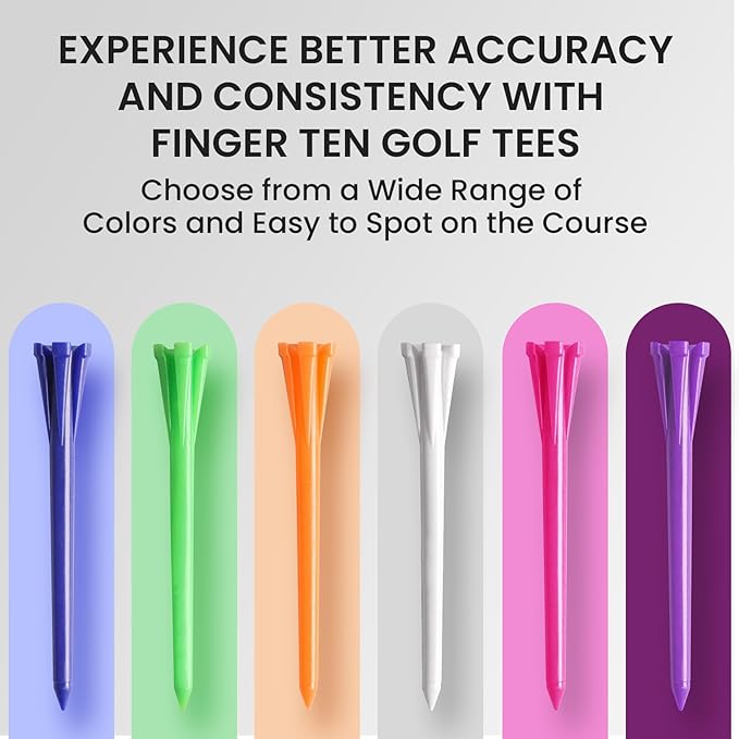 FINGER TEN Golf Tees Plastic Unbreakable Easy to Find Bulk Value 500 Count, 2 3/4 3 1/4 Inch Stable Tee Driving Range Reduce Friction, Green Red White USA Flag Practice