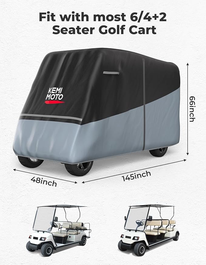 KEMIMOTO Golf Cart Cover, 2/2+2/4/4+2/6/6+2/8 Passenger Heavy Duty Golf Cart Rain Covers with Storage Bag Universal Compatible with EZGO Club Car