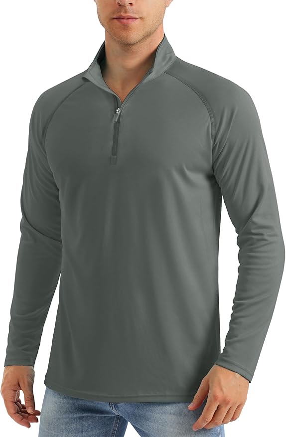 MAGCOMSEN Men's Long Sleeve Sun Shirts UPF 50+ Tees 1/4 Zip Up Fishing Running Rash Guard T-Shirts Outdoor Shirt