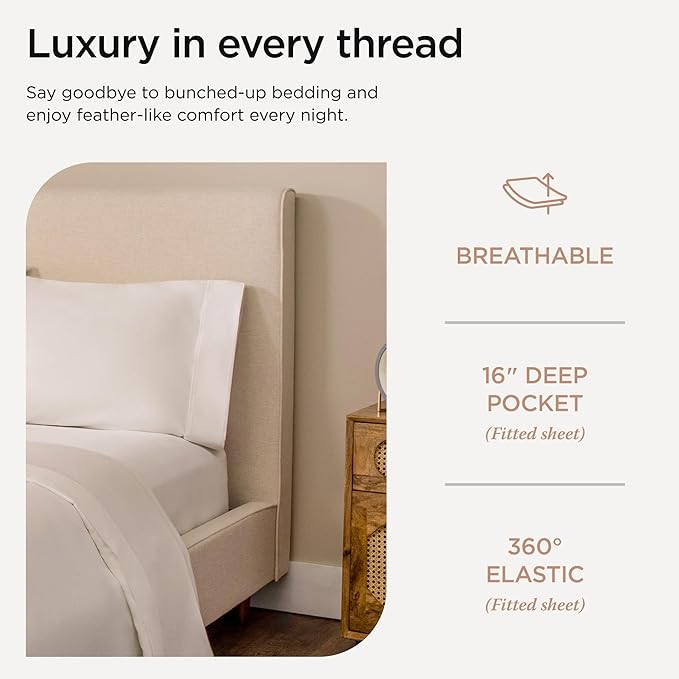 Threadmill Luxury Queen Sheet Set 800 Thread Count for Queen Size Bed - Hotel White Sateen Queen Bed Sheets, Better Than Egyptian Cotton,4 Pc Solid Soft Breathable Bed Set, Fits 16" Deep Pocket