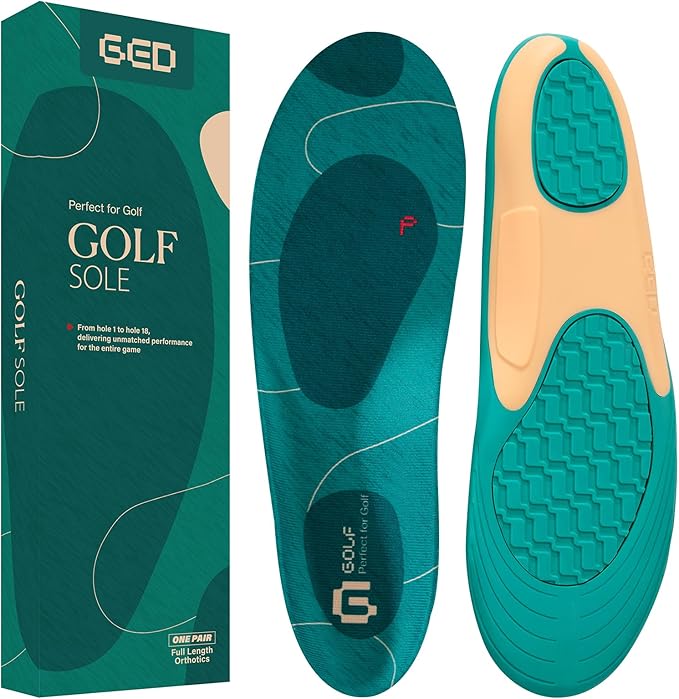 Golf Shoe Insoles for Men - GED Sports Insoles for Arch Support and Athletics - Lightweight, Elastic, Trim to Fit, Increase Stability, Balance, Precision Swings, Reduced Foot Fatigue (US 6-8.5)