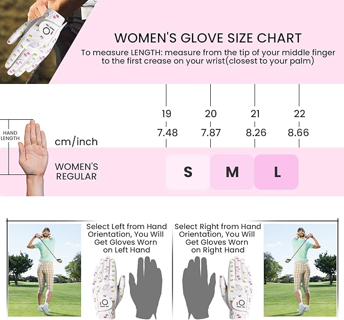 FINGER TEN Ladies Golf Gloves Left Right Hand 1 Pack, Golf Glove for Women's Golfer Lh Rh All Weather Grip, Size Fit Small Medium Large XL