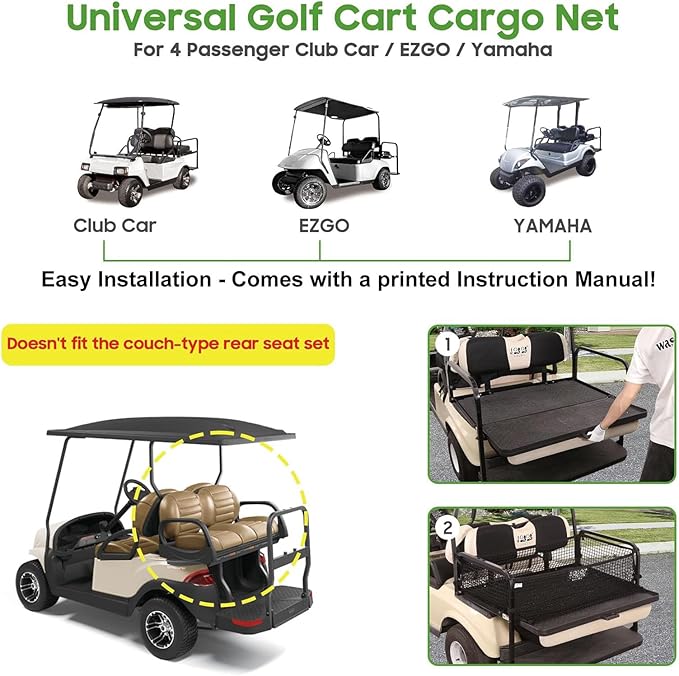 10L0L 4 Passenger Golf Cart Cargo Net for Yamaha,Club Car DS/Precedent, EZGO TXT/RXV, Adjustable Elastic Storage Net, Cargo Mesh Organizer Nets with Strong Buckle