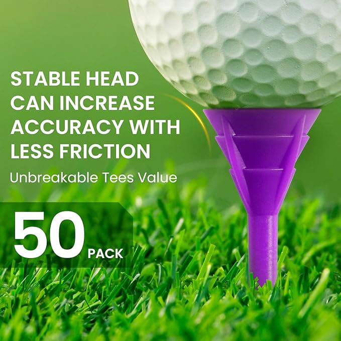 FINGER TEN Unbreakable Golf Tees Plastic 3 1/4 inch Value 50/100 Pack, Low Friction & Low Ball Spin Long Tees to Improve Distance & Accuracy, Durable Tees with Assorted Colors to Practice