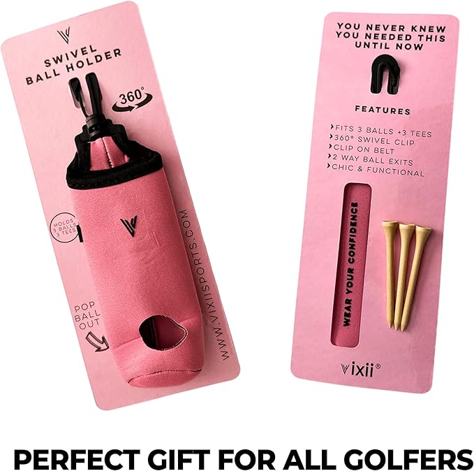 Golf Ball and Tee Holder - Holds 3 Golf Balls and 3 Tees, Soft Carry Bag Pouch with Secure 360° Swivel Keychain Belt Clip Hook, Gift Accessories for Golfers and Women’s Birthdays
